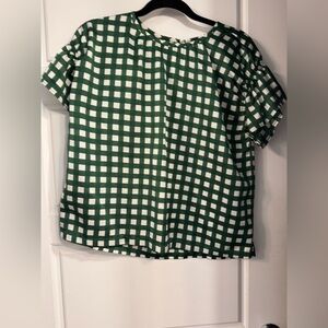 Ann Taylor Green and White Gingham Top
